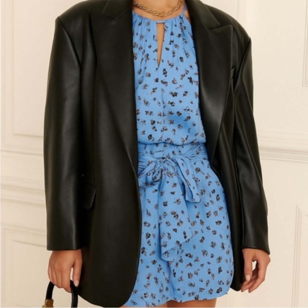 PARKER | 2010s Revival Silk Halter Mini Dress in Cornflower Ditsy Floral | S
